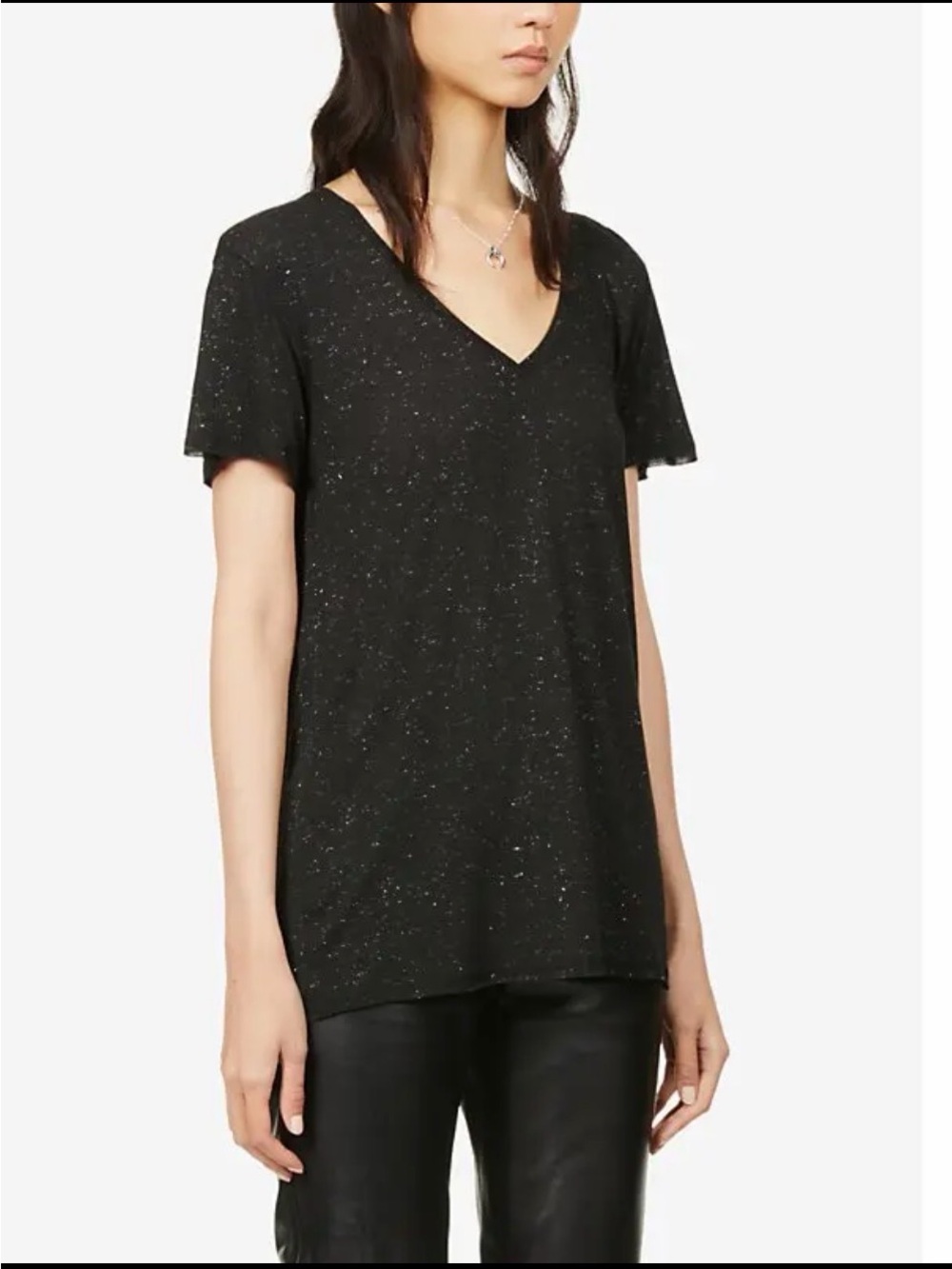 All Saints Black Speckled V-Neck Short Sleeve Tee
